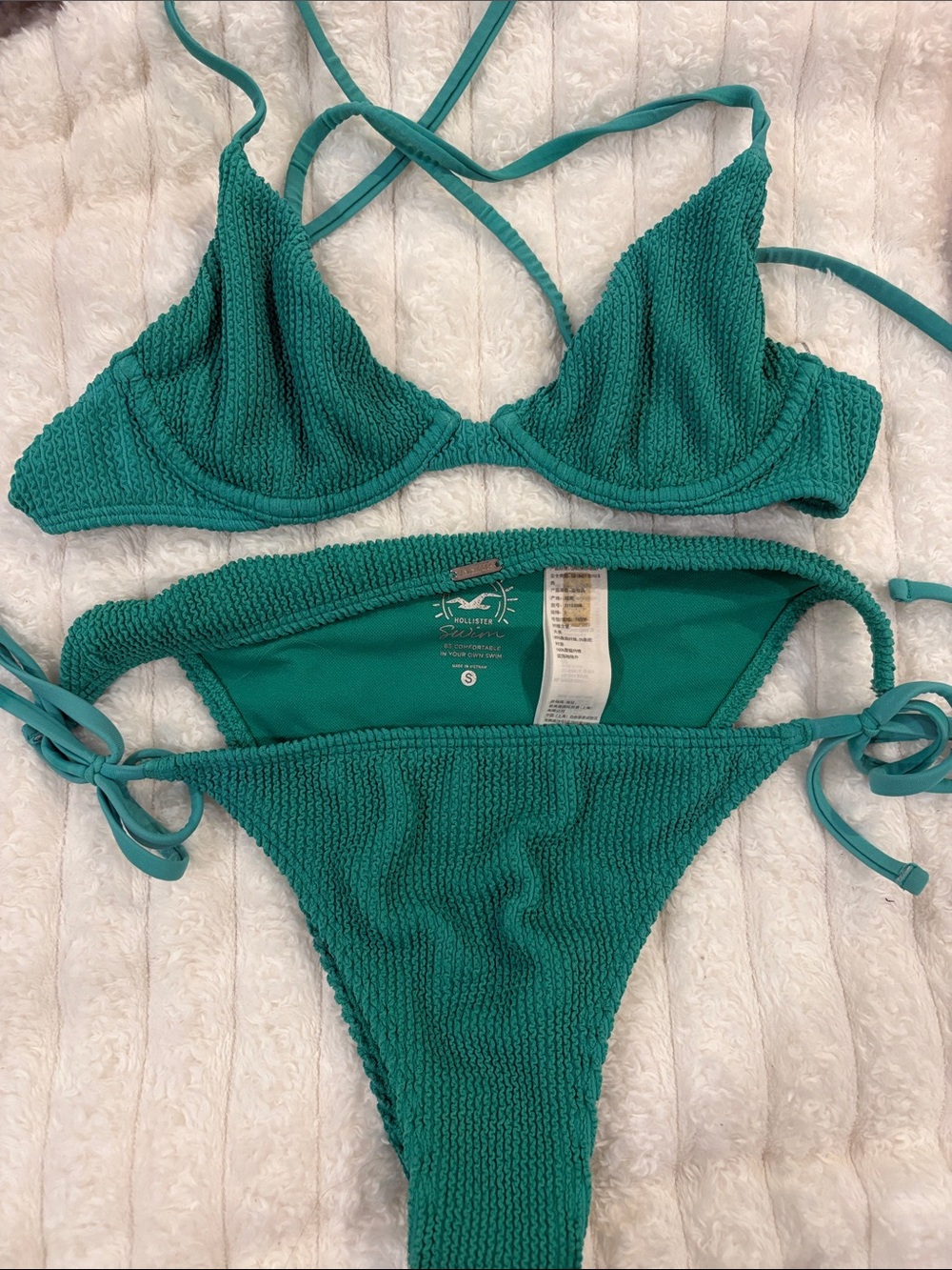 Hollister Teal Textured Tie-Side Bikini